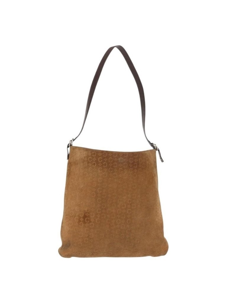 Authentic Celine C Macadam Canvas Shoulder Bag Suede Brown Gold